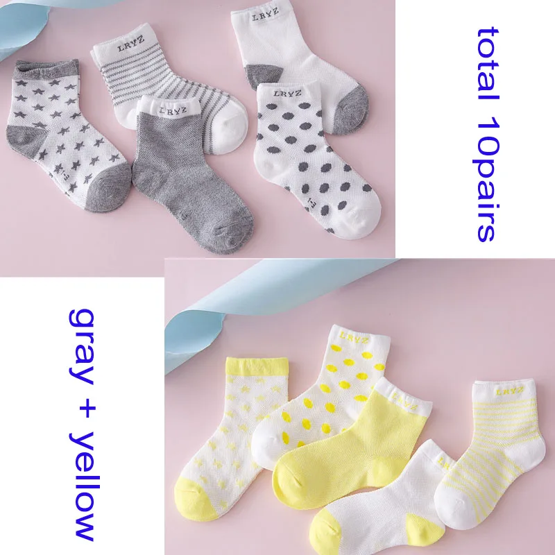 10 Pair 20PCS lot Baby Socks Neonatal Autumn Mesh Cotton Polka dots plain stripes Kids Girls