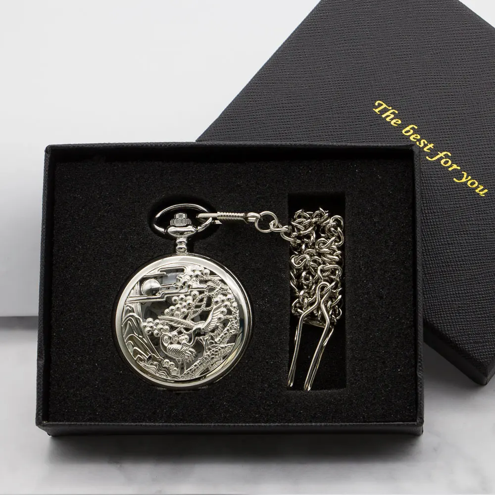 

Watch Necklace Steampunk Skeleton Hollow Bird Mechanical Fob Pocket Watch Pendant Hand-winding Men Women Chain Gift PJX1317