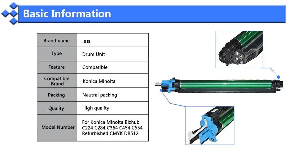 1X Совместимый телефон DR512 брикет для Konica Minolta Bizhub C224 C284 C364 C454 C554 C224e C284e C364e C454e C221
