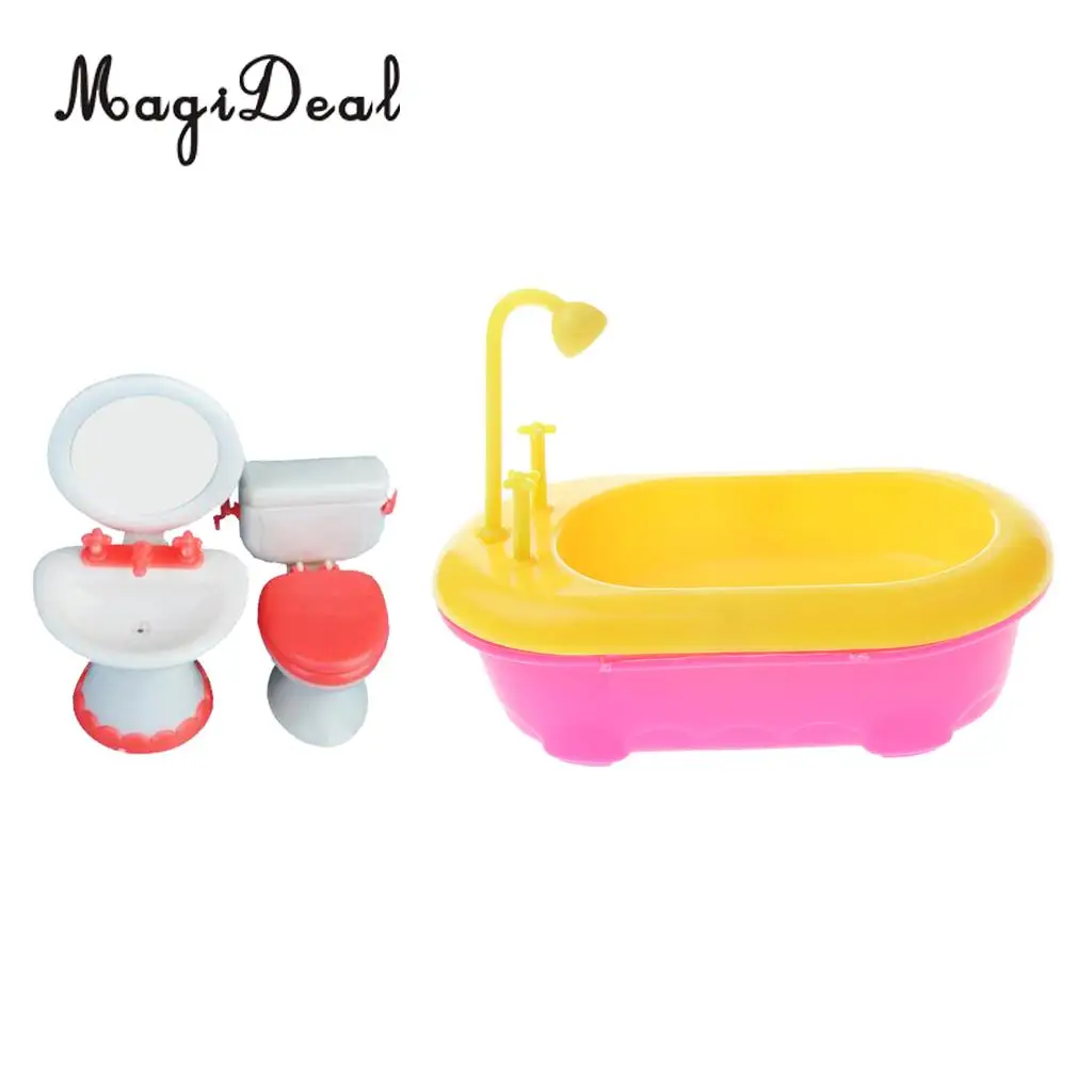 1Set Dollhouse Miniature Bathroom Set Bathtub Toilet Basin for Dolls House Accessory Kids Pretend Play Toys