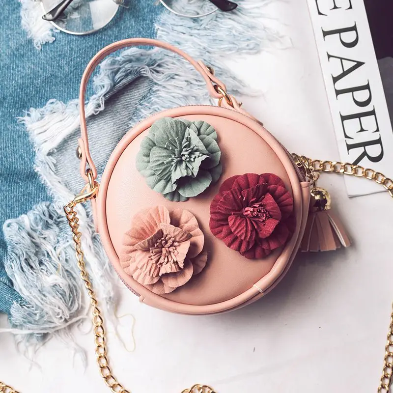 

Autumn and Winter New Small Round Bag Cute Flower Handbags Purse Simple Shoulder Diagonal Package Trend