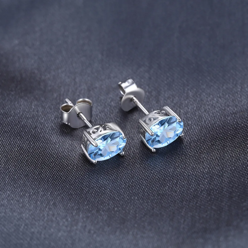 Jewelrypalace Овальный 1.9ct Природный Голубой топаз камень Серьги гвоздики твердых