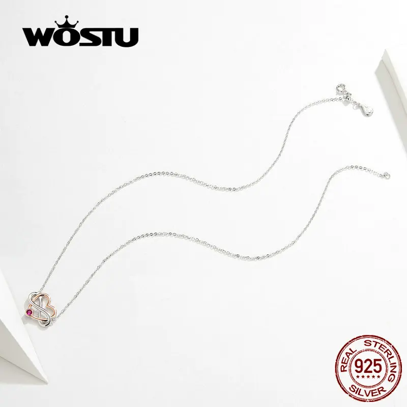 WOSTU 100% Настоящее 925 пробы Серебряное ожерелье Бесконечная любовь классическое