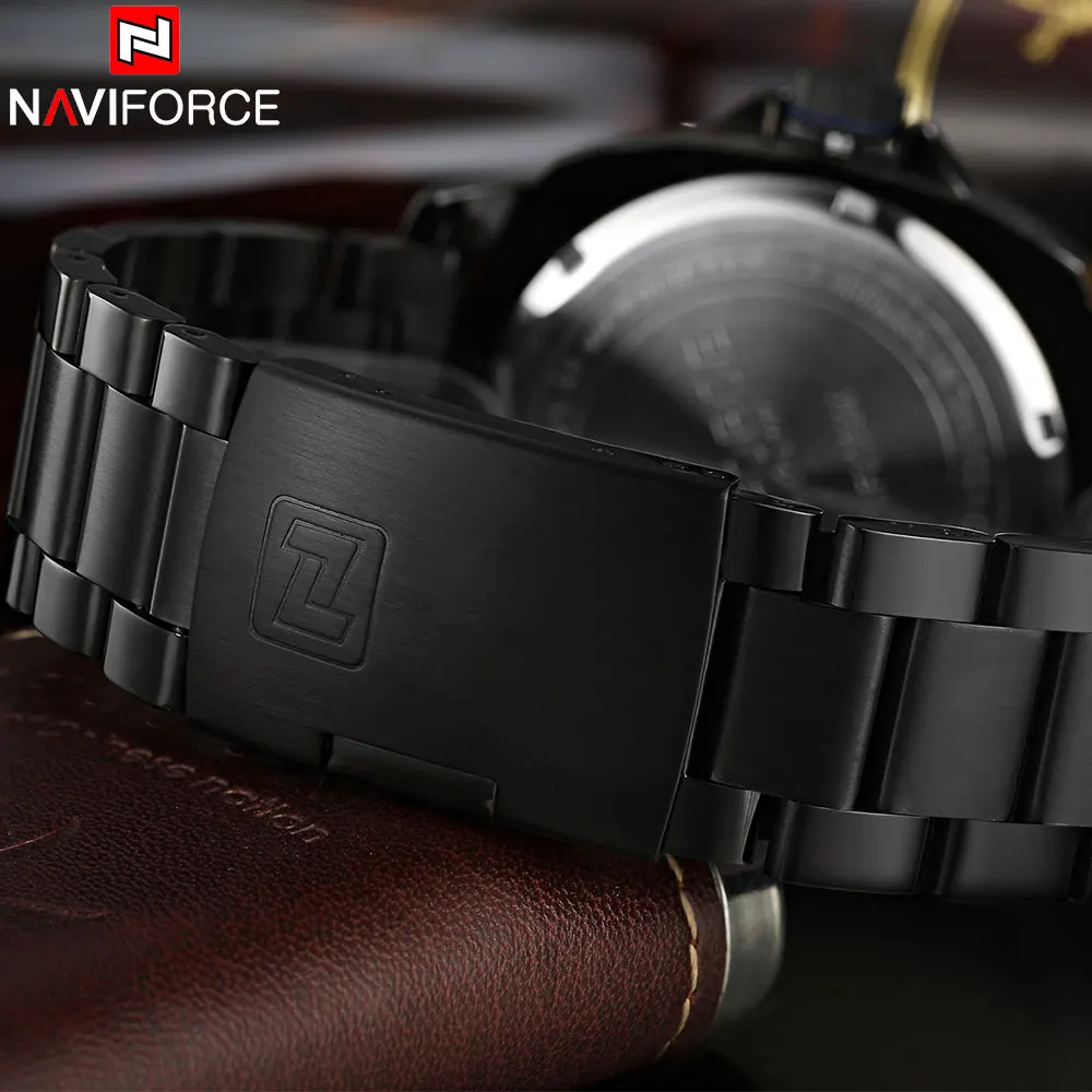 Часы NAVIFORCE Мужские кварцевые водонепроницаемые до 30 м с браслетом из нержавеющей