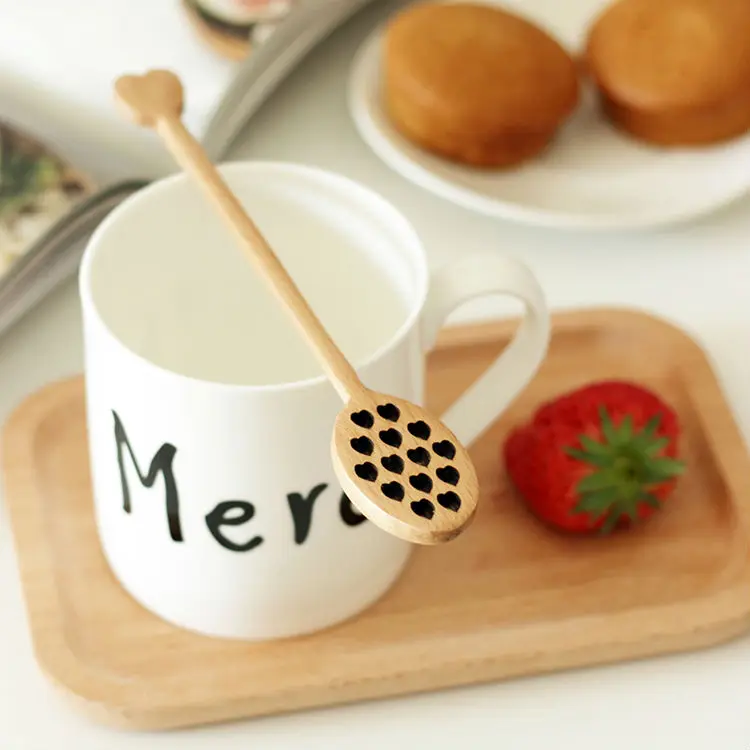 Handcraft Wooden Honey Dippers Honey Server Spoon Heart Shape Wood Honey Stick Tea Accessories Tableware (5)