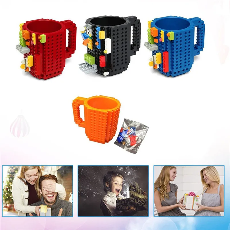 

12oz Build-On Brick Mug Type Building Blocks Coffee water Cup DIY Block Puzzle Portable Drinkware Drinking 6 Colors 300~400ml