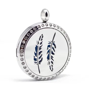 

30mm stainless steel feather design aroma aromatherapy essential oil diffuser necklace women
