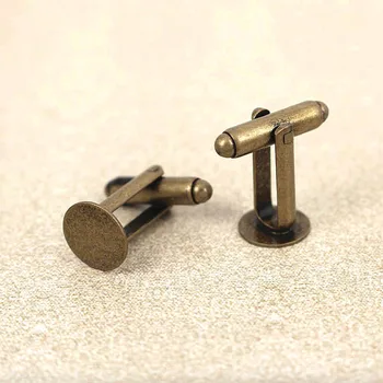 

12mm Blank Men's Cufflinks Settings Antique Bronze tone Flat Circle Glue Pad Cameo French Cuff Links Findings Bases Wholesale