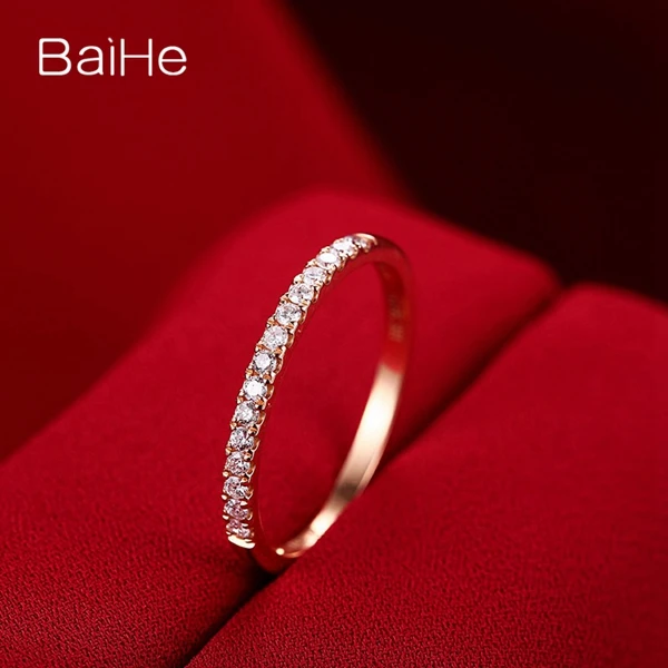 BAIHE Твердые 10 к розовое золото(AU417) SI/H Круглый полный огранки натуральные Алмазы обручальные свадебные ювелирные изделия модный подарок кольцо