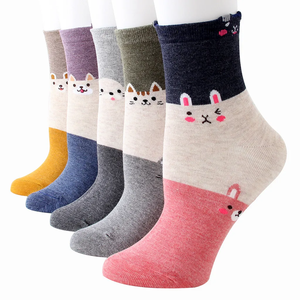 

1 Pair Women Cotton Socks Dog Animal Character Print Women's Winter Socks Harajuku Comfortable Lovely Girl Cottonket socks