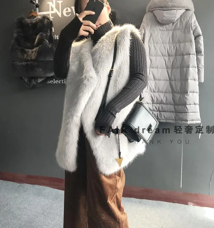 Искусственный мех жилет пальто искусственный Лисий мех жилет зимний модный бренд Женская без рукавов теплая тонкая куртка повседневная искусственный мех верхняя одежда L1731