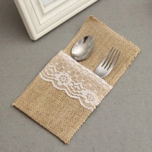 2 шт./компл. винтажная джутовая Мешковина кружева 21*11 см для свадьбы посуда чехол столовые приборы держатель для декора в деревенском стиле Свадебные украшения X
