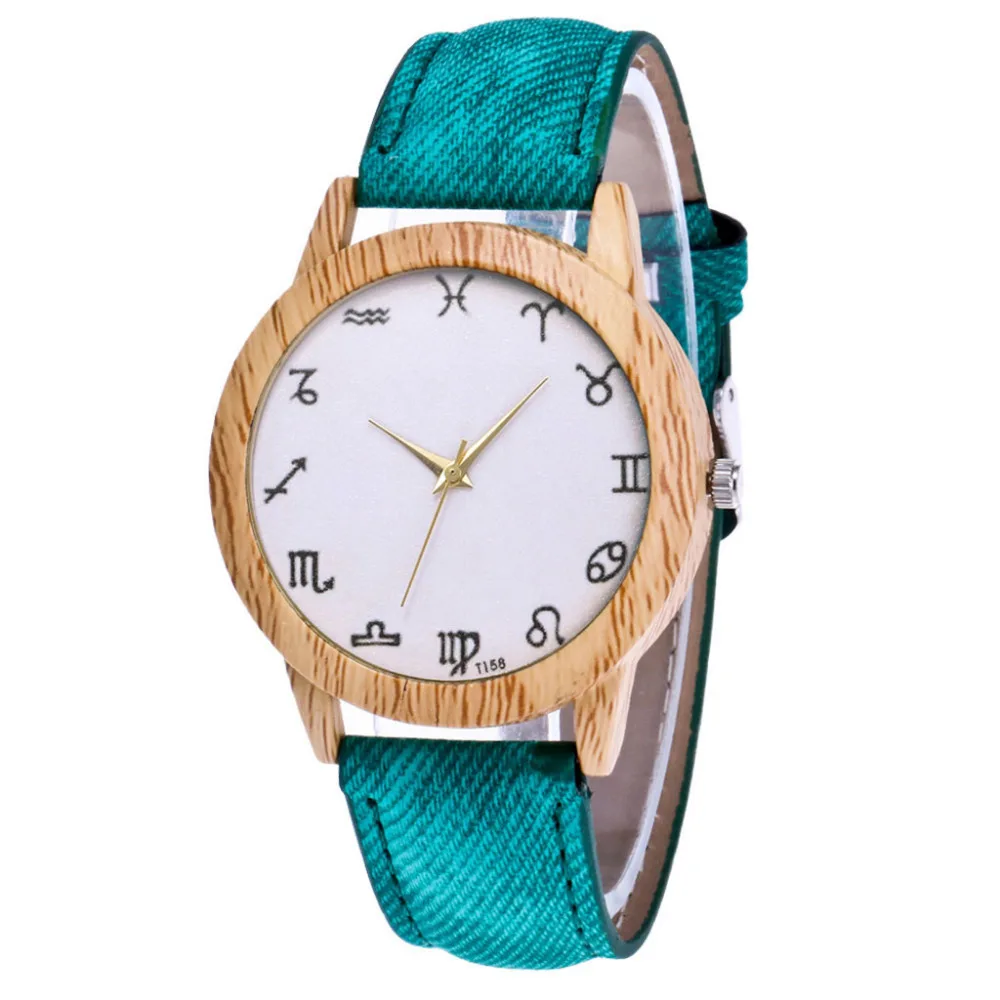 

Fashion Personality Dial Denim Fabric Leather Strap Watch Ladies Round Temperament Dress Quartz Movement WristWatch Clock #W