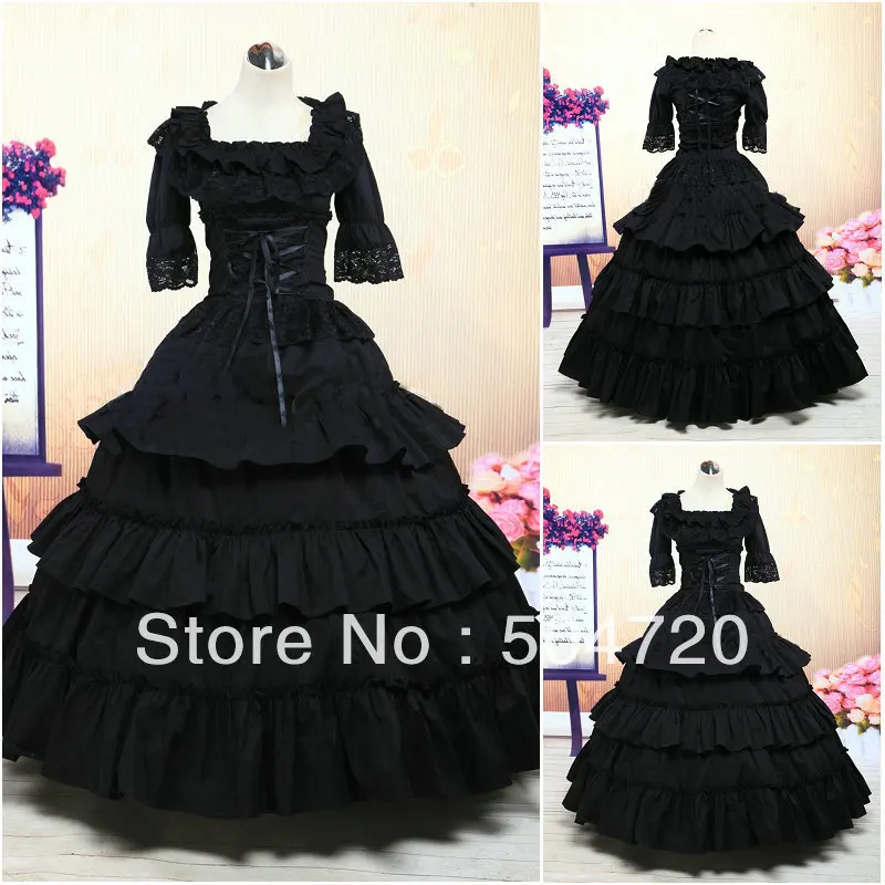 

Custom-madeV-410 Black cotton Victorian Gothic/Civil War Southern Belle Ball Gown Dress Halloween dresses Sz US 6-26 XS-6XL