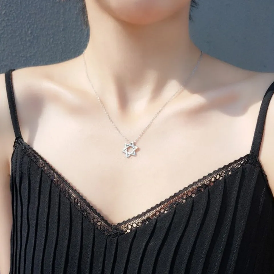 

Fashion Silver Color Stainless Steel Star Of David Necklace Pendant Jewish Magen David Hexagram Necklace For Unisex Jewelry