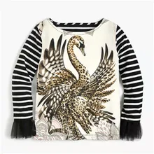 Новая рубашка для девочек, леопардовая кружевная блузка с манжетами и лебедем, Детские Рубашки, Топы, винтажная модная детская одежда, От 2 до 10 лет