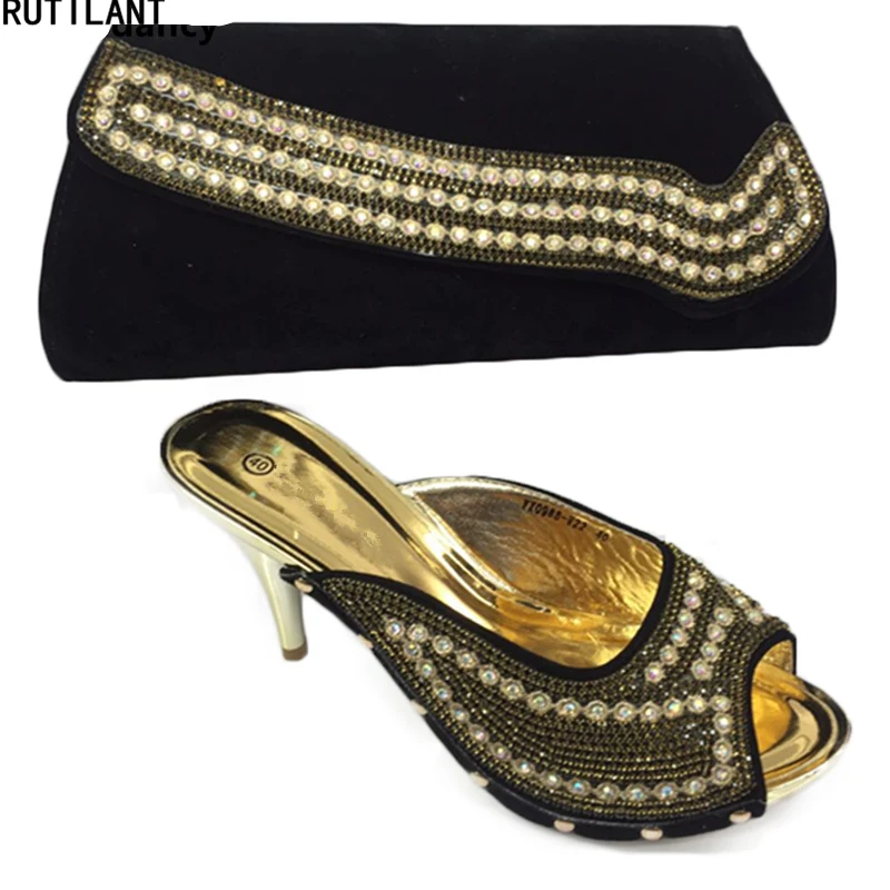 New Arrival African Wedding Italian Shoe and Bag Set Decorated with
