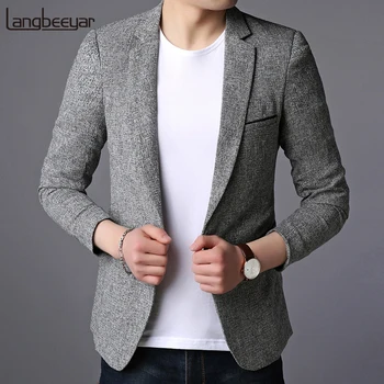 

2020 New Fashion Brand Blazer Jacket Men Single Button Slim Fit Suit Coat Korean Black Dress Jacket Casual Men Clothes