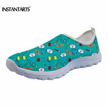 INSTANTARTS Забавный престарелых печать Для женщин летние легкие кроссовки дышащая сетчатая обувь Для женщин ходьбы обувь без застежек на плоской подошве Повседневное пляжные Тапочки