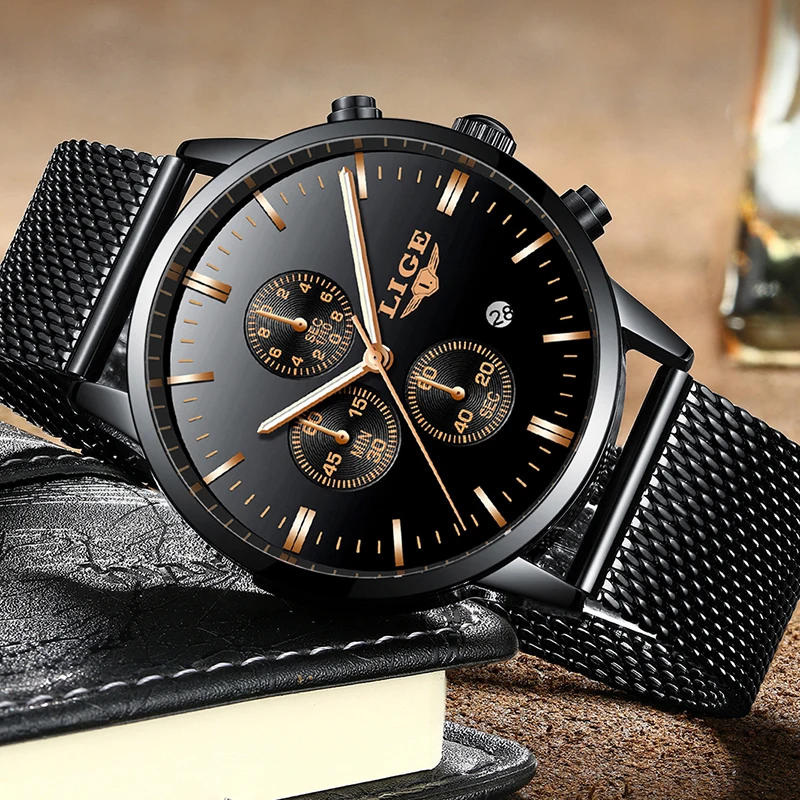 New LIGE Men Watches Deluxe Full Steel Waterproof Quartz Watch Men Ultra Thin Simple Casual Quartz Watch Male Relogio Masculino