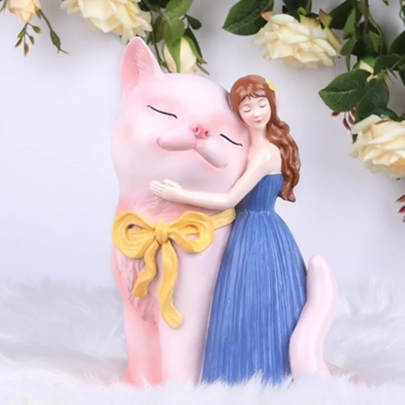  Northern Europe Princess & Cat Resin Craftwork Decoration Creative Fairy Statue Bedroom Decoration  - 33013278027