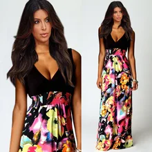 Индийское платье сари модное хлопковое Новое Европейское сексуальное платье с принтом длинное горячее женское платье с глубоким v-образным вырезом без рукавов