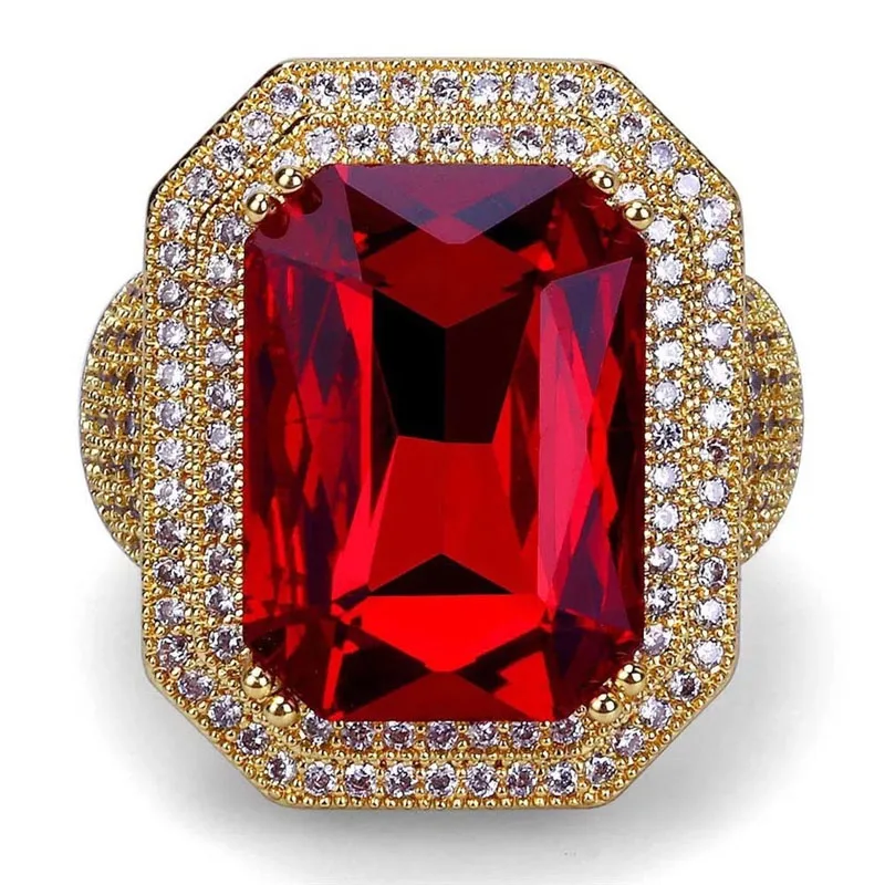 Хип-хоп шикарное крутое уличное мужское кольцо с фианитами, мужское кольцо с печаткой на палец, Золотое обручальное кольцо Bague L5N950 - Цвет основного камня: C173