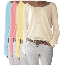 2018 New Solid Knitted Blouse Female Casual O Neck Long Sleeve Women Tops Loose White Blusas Shirts Sexy Vintage Blusa Feminina