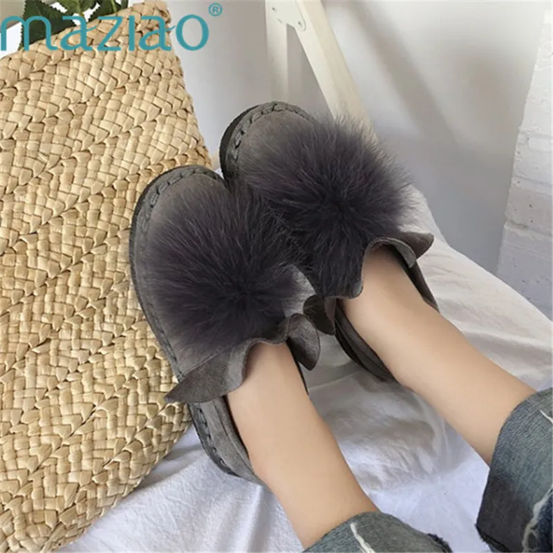 

Fluffy Round Toe Flats Loafers Women Slip-On High Quality Shallow Mouth Non-slip Comfortable Shoes MAZIAO