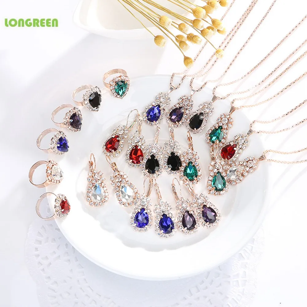 

Cubic Zirconia Wedding Bridal Jewelry Sets For Women Girl Heart Necklace Earring Ring Conjunto De Joyas Bizuteria Takı Seti