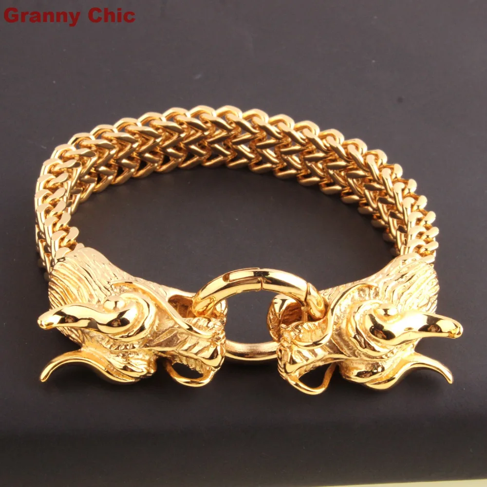 Mens Cool Gold Color Stainless Steel Heavy Two Dragon Head Curb Mens Cool Gold Color Stainless Steel Heavy Two Dragon Head Curb Chain Bracelet 8 66 In Link Bracelets From Jewelry Accessories On Aliexpress