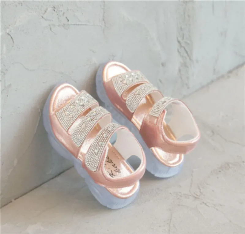 Girls Summer Sandals Bling Rhinestone Baby Girl Toddler Kids Shoes Princess Soft Children's Beach Shoes Size 21-30