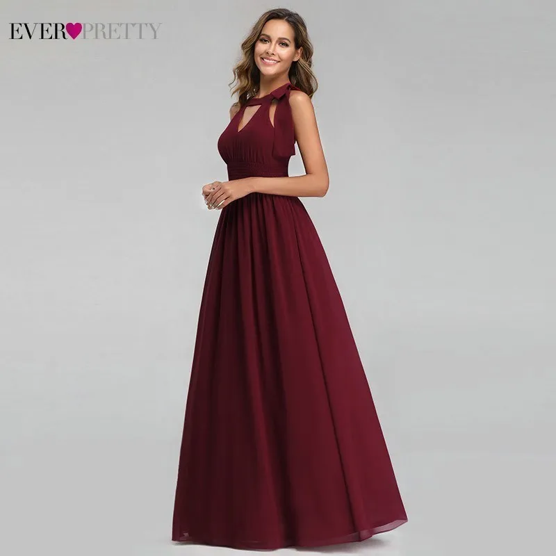Burgundy Evening Dresses Long Ever Pretty A-Line Halter Sleeveless Elegant Summer Formal Party Dresses Vestido Longo Festa 2019