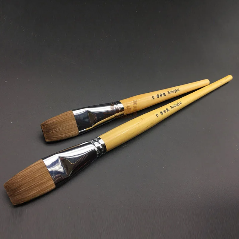 

2pcs watercolor pen brush weasel hair flat peak oil paint brush wood color rod long short paintbrush acrylic paints art supplies