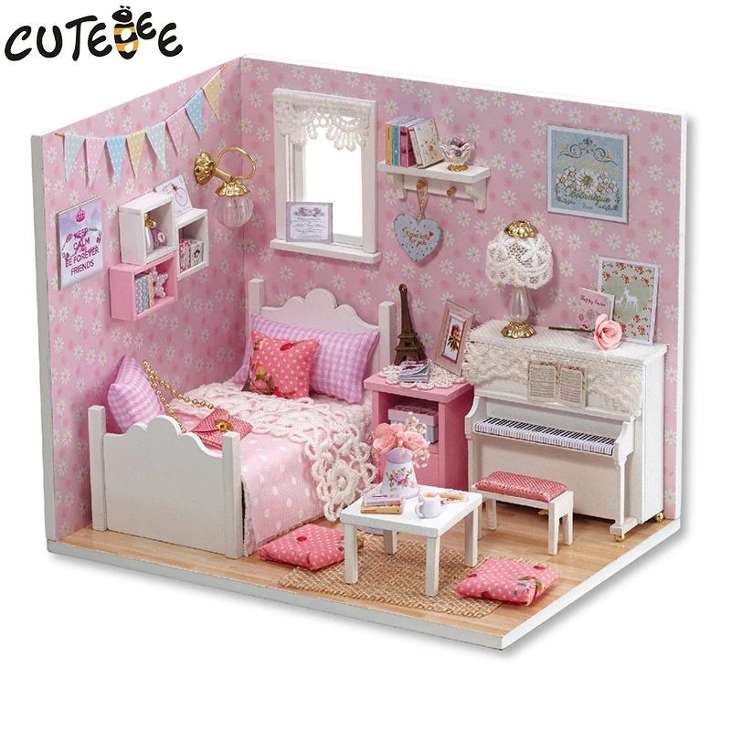 DIY Кукольный дом Миниатюрный с мебельным пылезащитным покрытием деревянный кукольный домик Miniaturas игрушки для детей Рождественский подарок H15