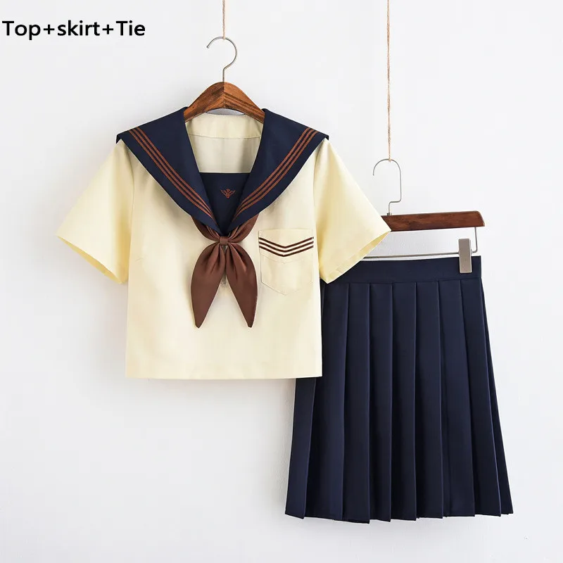 UPHYD светильник желтый японская школьная форма для девочек каваи Лолита моряка униформа косплей костюмы LYMJ0011 - Цвет: Short sleeve set