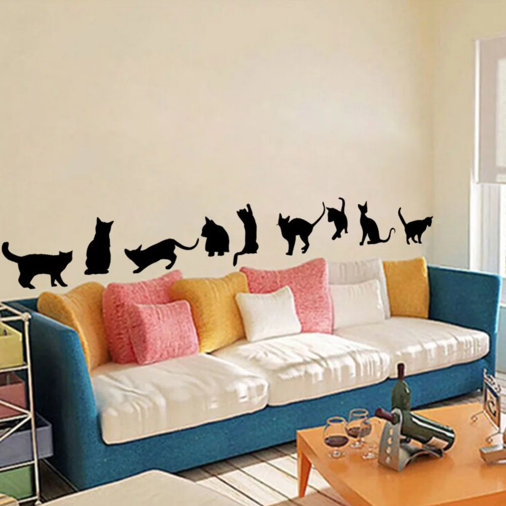 DIY Removable 9 Cats Wall Stickers Vinyl Home Mural Decals Decor Kids