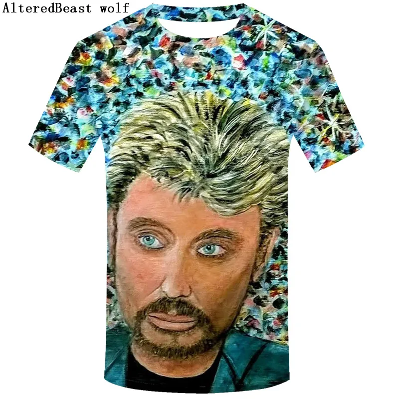 

Johnny Hallyday 3D Short Sleeve T Shirt Men 2019 Spring Fashioned Harajuku Brand Casual Streetwear T Shirt Wholesale men