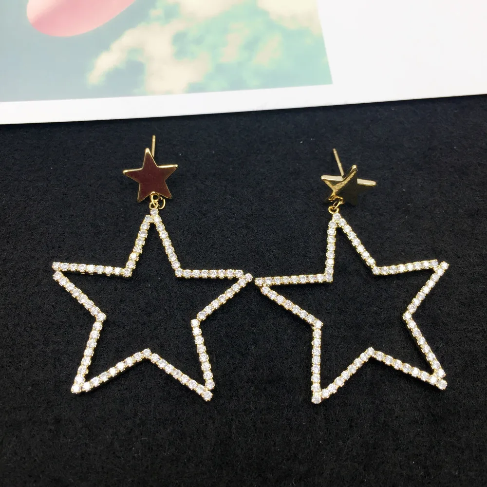 

925 Silver Needle Silver Lovely Double Star Drop Earrings for Women Lady Korean Zircon Dangle Earrings Jewelry Accessories