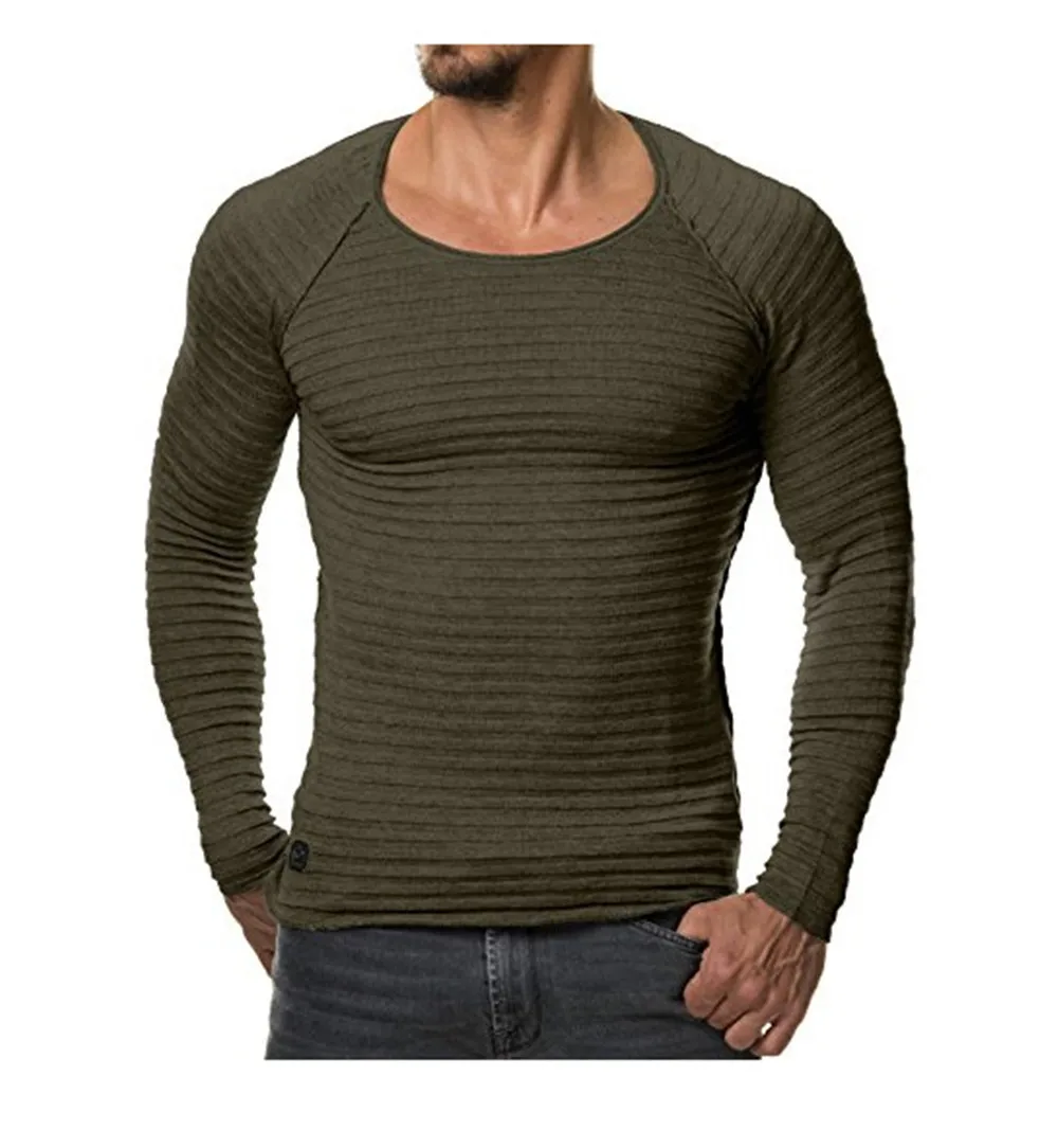 2019 New Brand Designed Knitting Men s 3D Striped T shirt Long Sleeves O neck Hip Top Tees For Men Size S-XXL Men T-shirt