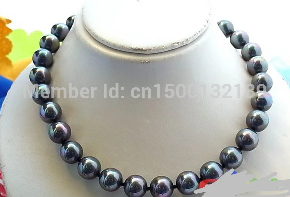 

j00421 17" 14MM PEACOCK BLACK ROUND SOUTH SEA SHELL PEARL NECKLACE (C0309)