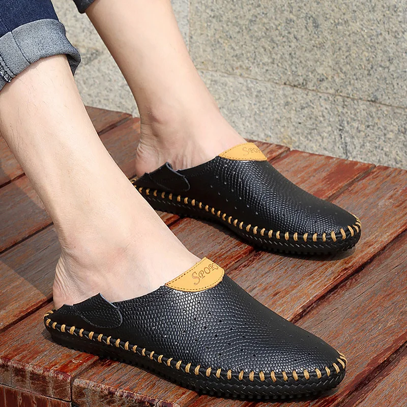 Men's Summer Shoes Leather Clogs Big Size 45-48 Breathable Hollow Slip-On Casual Shoes For Men Rubber Sole Flat Sandals Male Men's Summer Shoes Leather Clogs Big Size 45-48 Breathable Hollow Slip-On Casual Shoes For Men Rubber Sole Flat Sandals Male