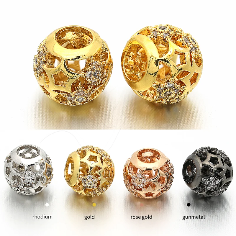 

10mm*9mm Round large hole beads brass micro-inlaid zircon CZ connector accessories for DIY making bracelet necklace Jewelry
