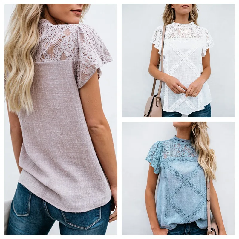 Blusas летние блузки хлопковые кружевные рубашки женские модные однотонные