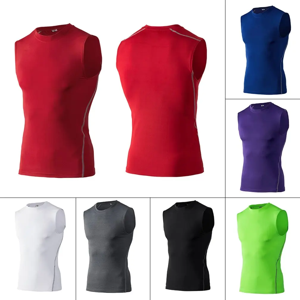 

Aolikes Men Pro 1002 Fast Dry Sport Compress Fitness Exercise Solid Sleeveless T-shirts High Elasticity Breathable T Shirt