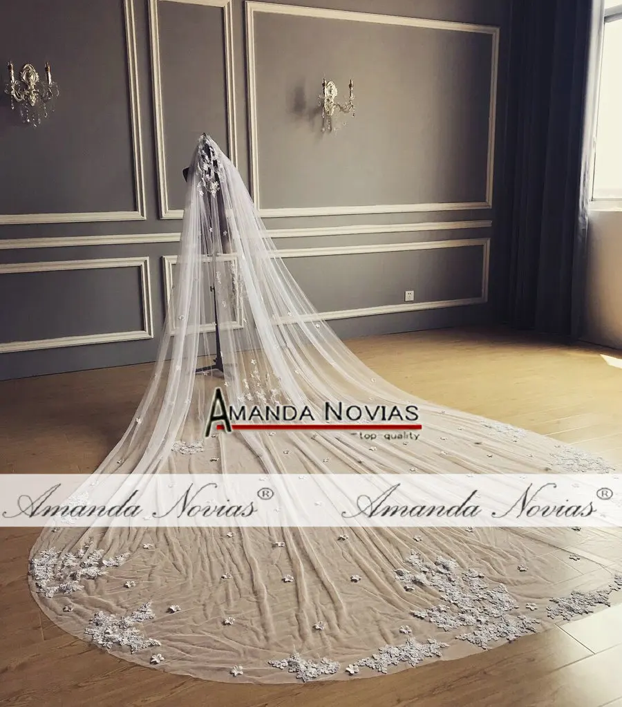 Amanda Novias 2019 Роскошная Длинная фата кружевные цветы длина 400 см|Свадебные вуали| |