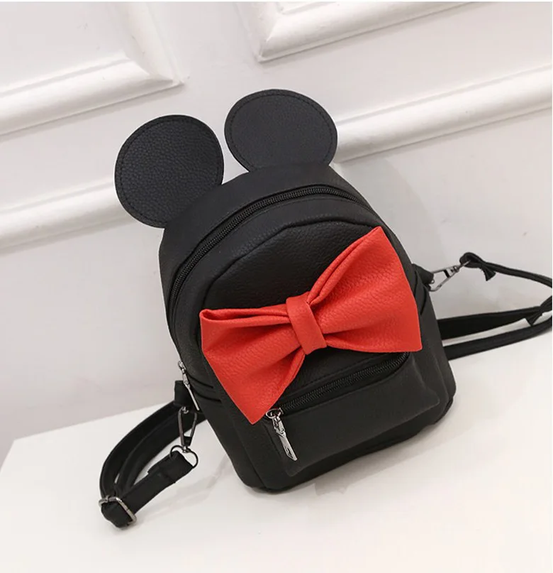 

2017 New Mickey ears Sweet girl bow College Wind mini backpack female bag quality pu leather women backpacks Korean version