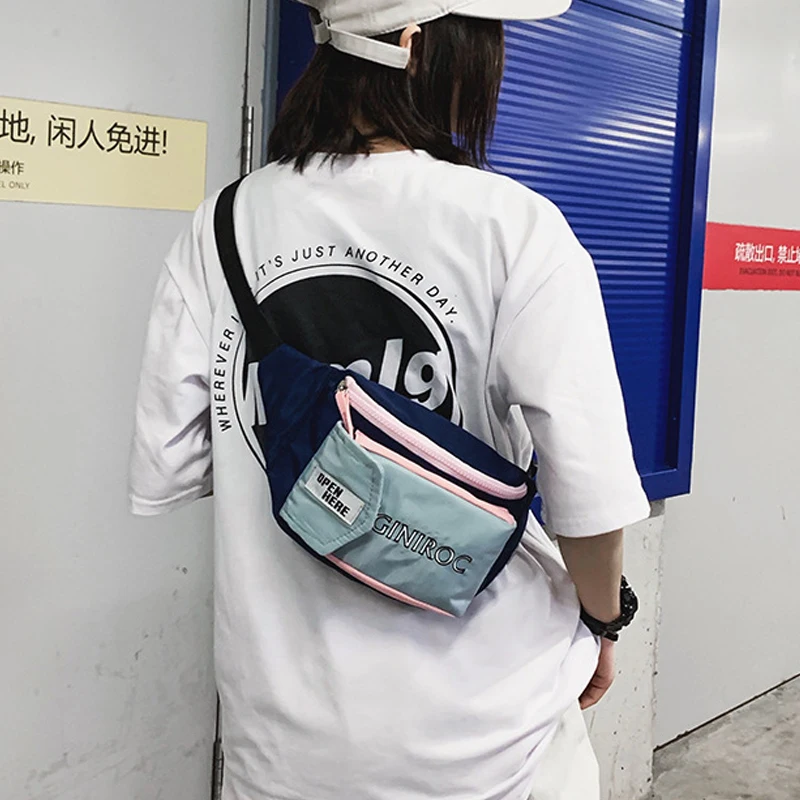 

Canvas Waist Bag Unisex Zipper Chest Pack Fashion Panelled Fanny Pack for Women Tactical Streetwear Chest Bag Girls Waist Packs