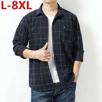 

plus size 8XL 7XL Spring autumn cotton plaid Men Shirts Long Sleeve Mens Casual Shirt Men Flower Dress Shirts camisa masculin