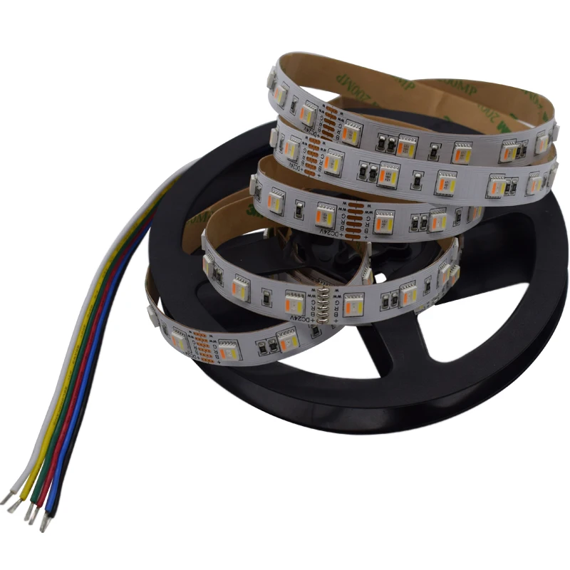 

5mX Hot sales colorful 5050SMD RGB+WW +CW 5 in 1 color flexible LED strip light 60led/m DC24V input free shipping